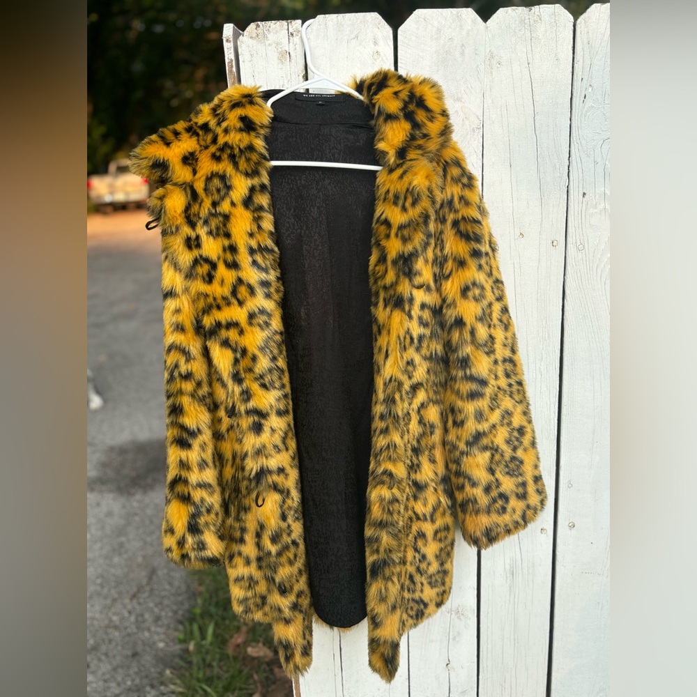 Women’s SpiritHoods Brand Yellow Cheetah Print Faux Fur Coat w Hood& Animal Ears